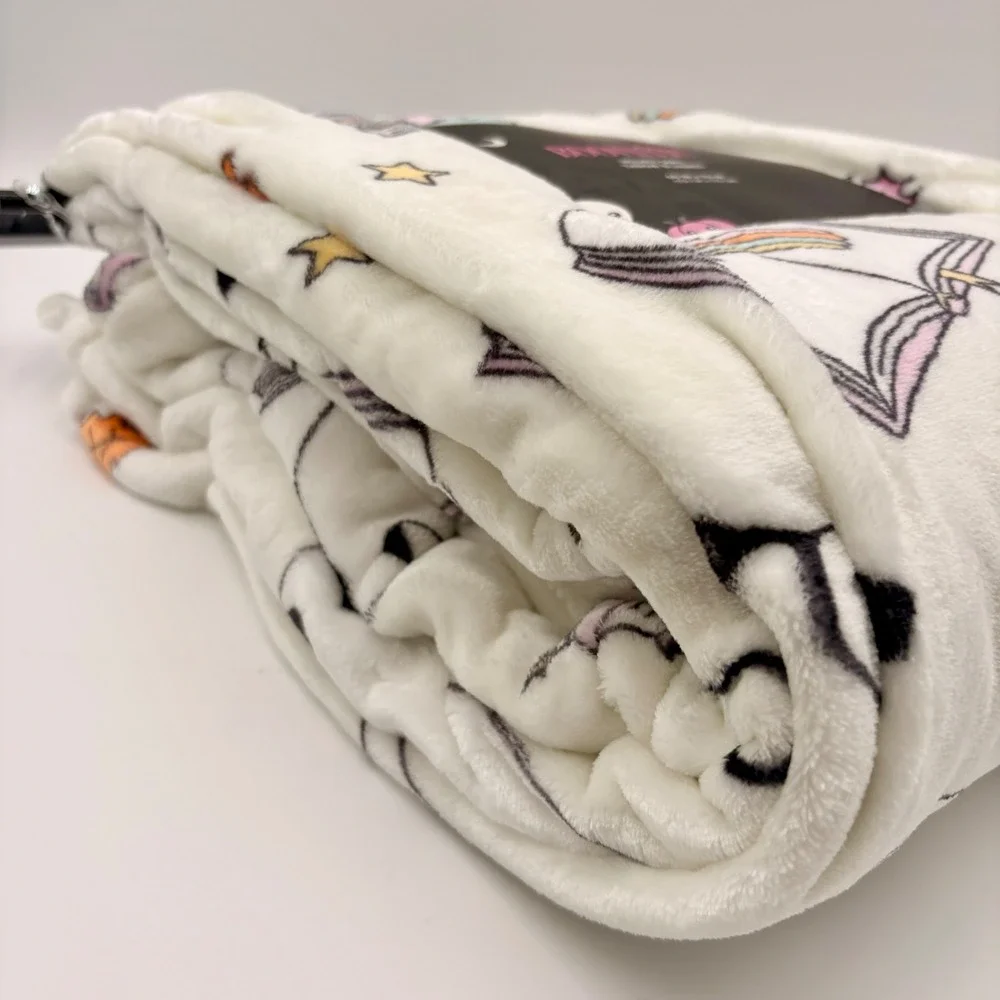 Booville! Halloween Velvet Soft Throw Blanket Ghost Bookworm Rainbow Bibliophile